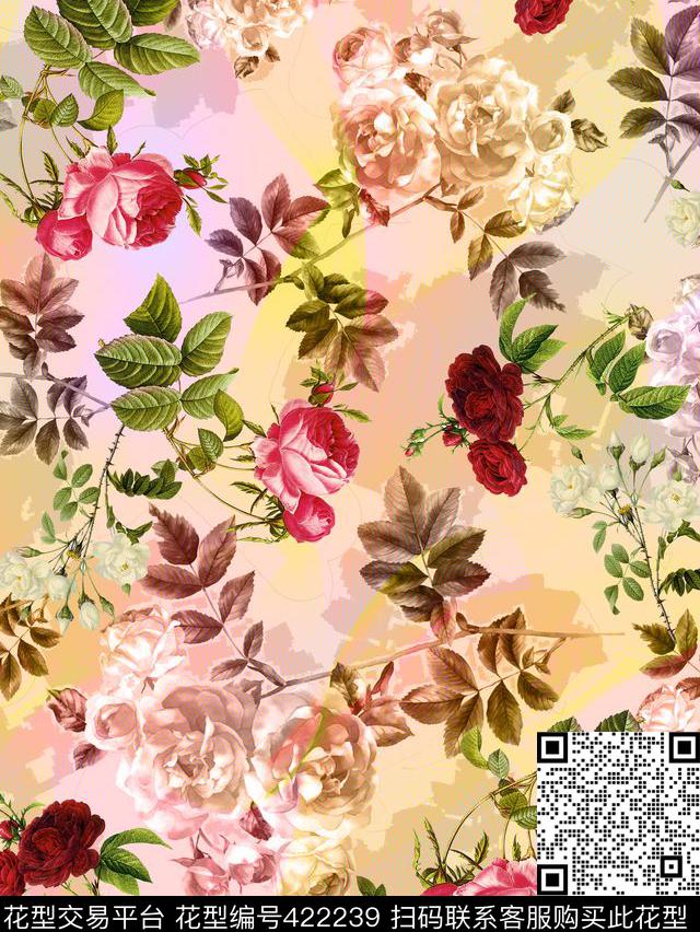 水彩花卉四方连续数码印花华亿平台下载（图片编号: 422239） - 瓦栏（Walan）