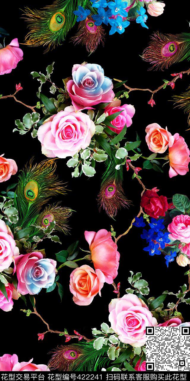 数码羽毛花卉数码印花华亿平台下载（图片编号: 422241） - 瓦栏（Walan）