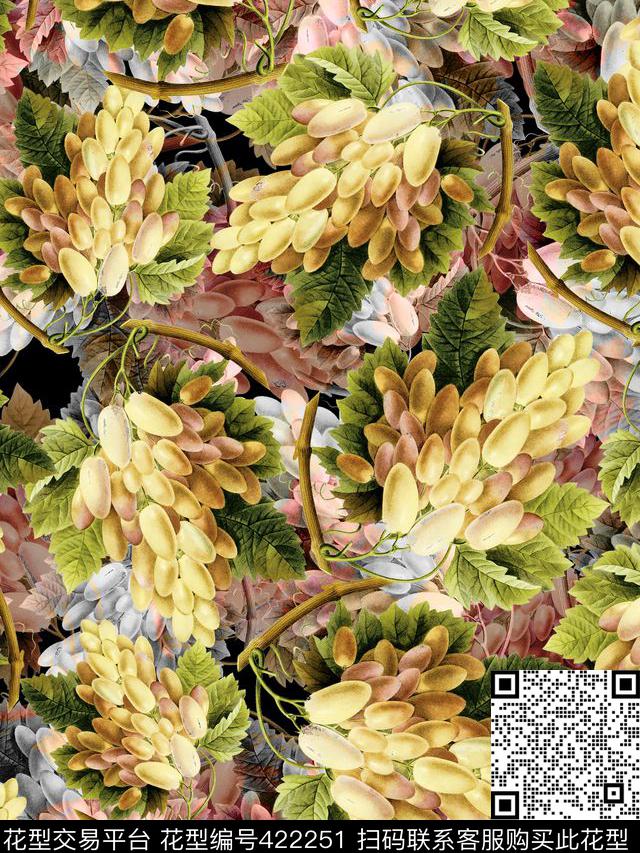 手绘水果水果四方连续数码印花华亿平台下载（图片编号: 422251） - 瓦栏（Walan）