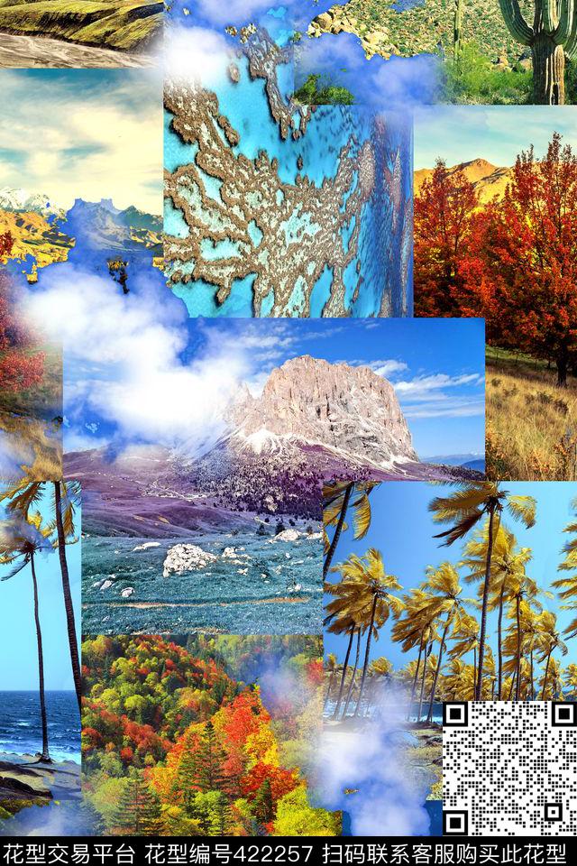 时尚风景热带风数码印花华亿平台下载（图片编号: 422257） - 瓦栏（Walan）