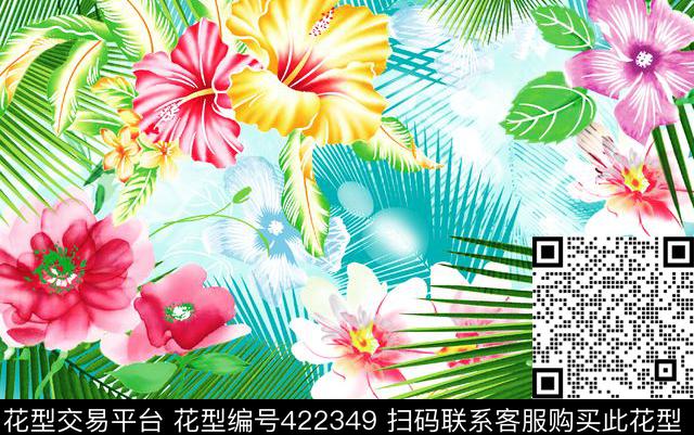 热带风情椰树沙滩花花夲传统印花华亿平台下载（图片编号: 422349） - 瓦栏（Walan）