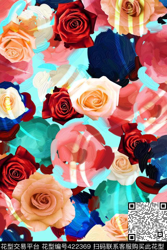 高端大牌几何抽象色块花卉清晰五彩抽象几何花数码印花华亿平台下载（图片编号: 422369） - 瓦栏（Walan）