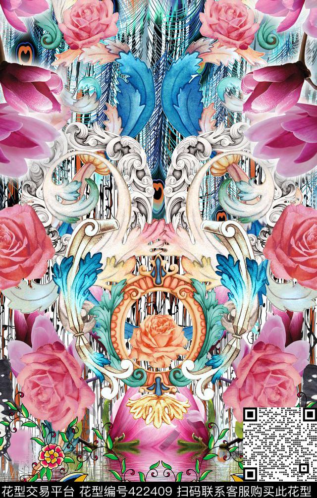 潮流抽象复古数码印花华亿平台下载（图片编号: 422409） - 瓦栏（Walan）