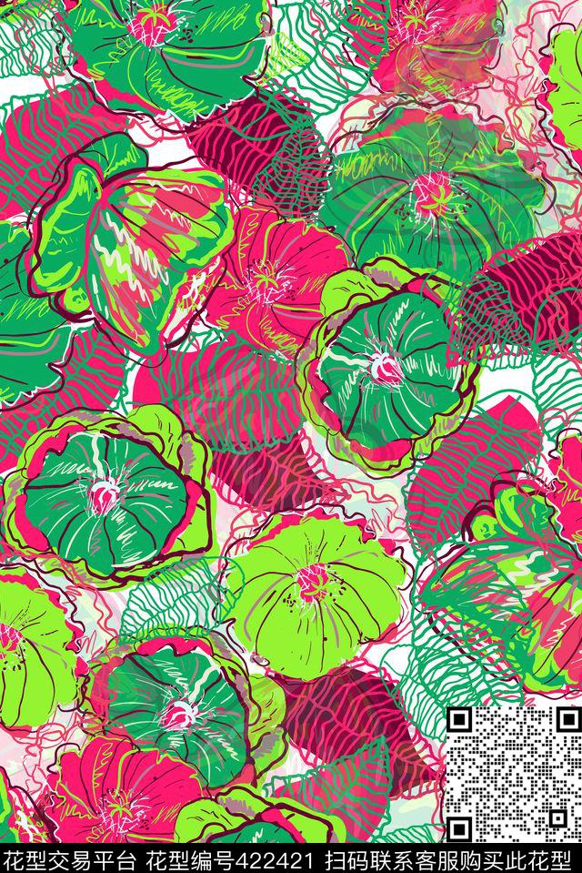 水彩线条抽象传统印花华亿平台下载（图片编号: 422421） - 瓦栏（Walan）