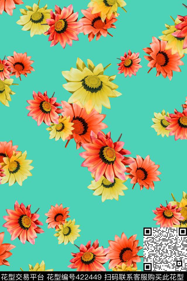 大花花卉素色底数码印花华亿平台下载（图片编号: 422449） - 瓦栏（Walan）