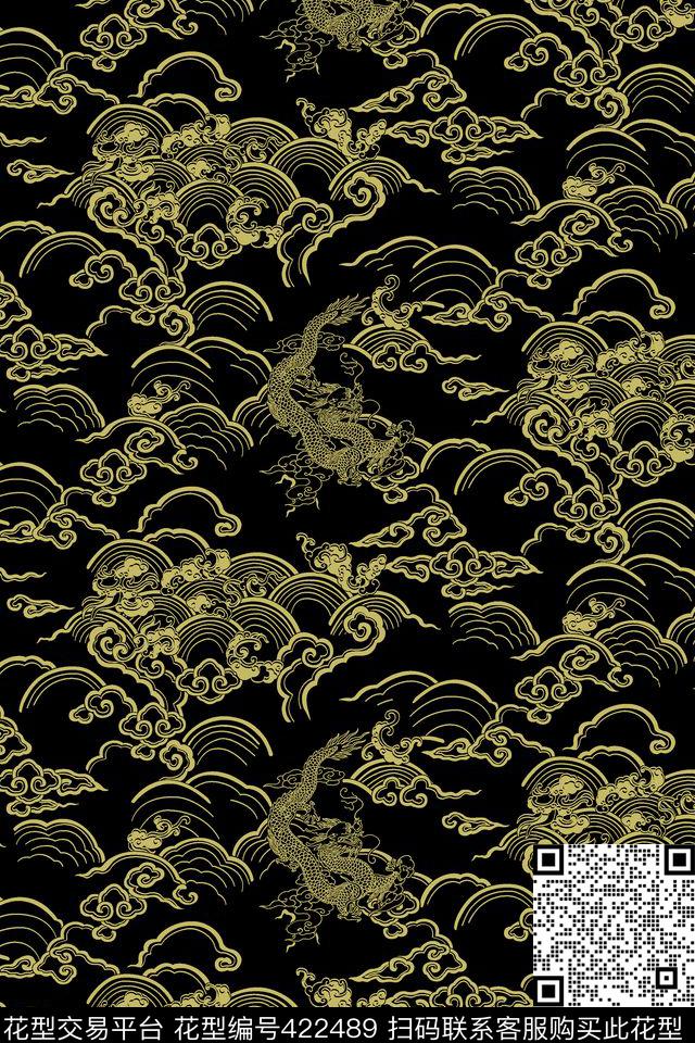 中式祥云云彩黑白传统印花华亿平台下载（图片编号: 422489） - 瓦栏（Walan）