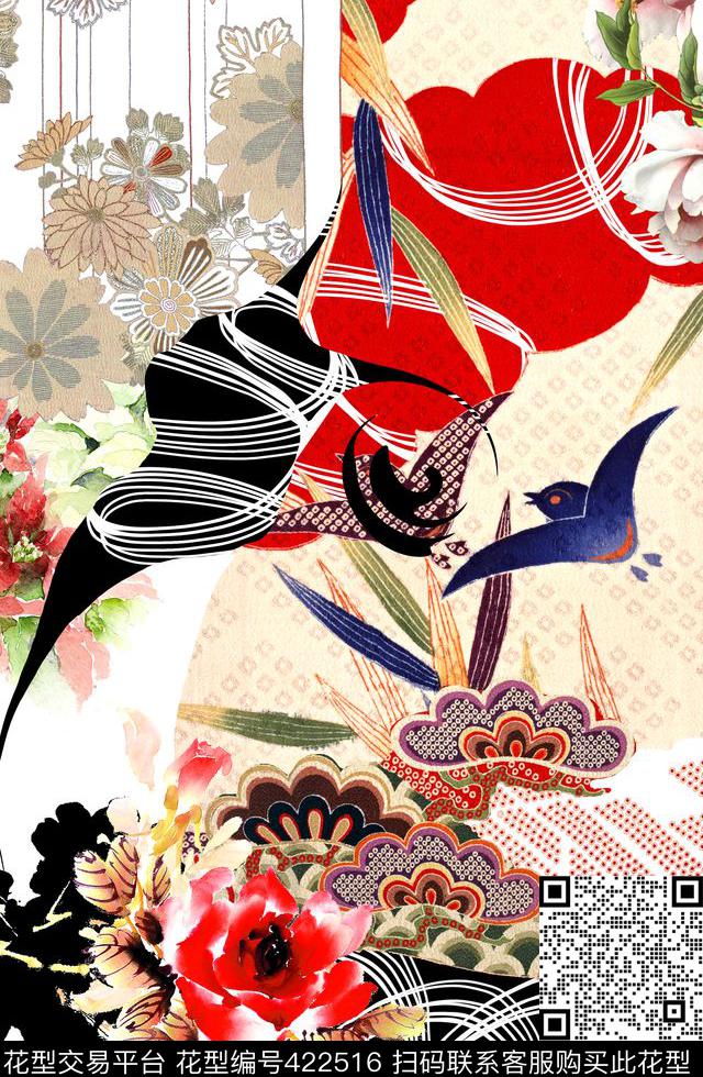 中国风花卉花瓣数码印花华亿平台下载（图片编号: 422516） - 瓦栏（Walan）