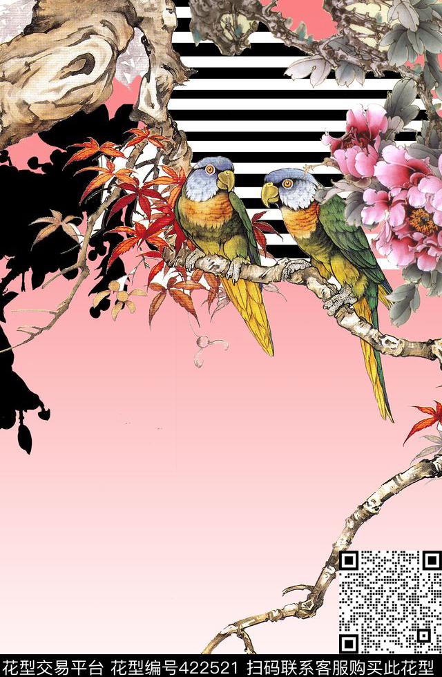 中国风花卉鸟数码印花华亿平台下载（图片编号: 422521） - 瓦栏（Walan）
