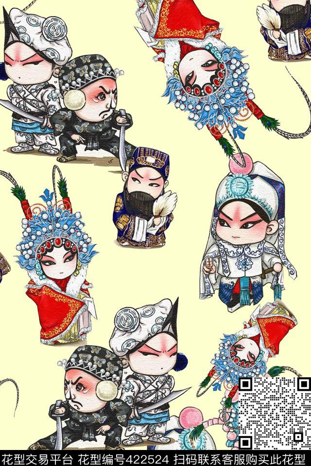 中国风脸谱卡通数码印花华亿平台下载（图片编号: 422524） - 瓦栏（Walan）
