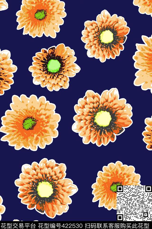 纯色底大朵花立体数码印花华亿平台下载（图片编号: 422530） - 瓦栏（Walan）