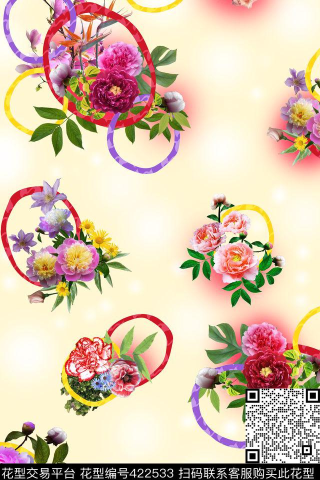彩带花卉渐变数码印花华亿平台下载（图片编号: 422533） - 瓦栏（Walan）