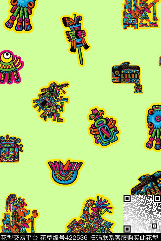 纯色底卡通画中国风数码印花华亿平台下载（图片编号: 422536） - 瓦栏（Walan）