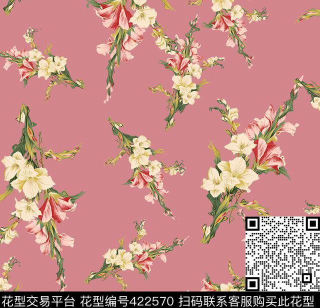 复古花卉流行时尚手绘花数码印花华亿平台下载（图片编号: 422570） - 瓦栏（Walan）