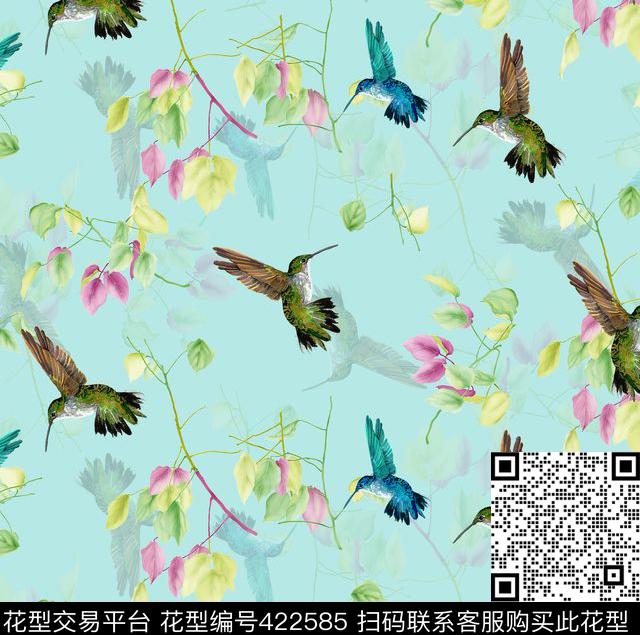 蜂鸟花卉时尚简约数码印花华亿平台下载（图片编号: 422585） - 瓦栏（Walan）