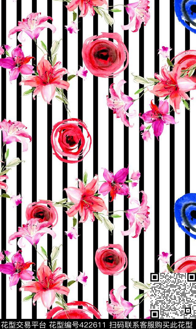 百合时尚简约手绘数码印花华亿平台下载（图片编号: 422611） - 瓦栏（Walan）