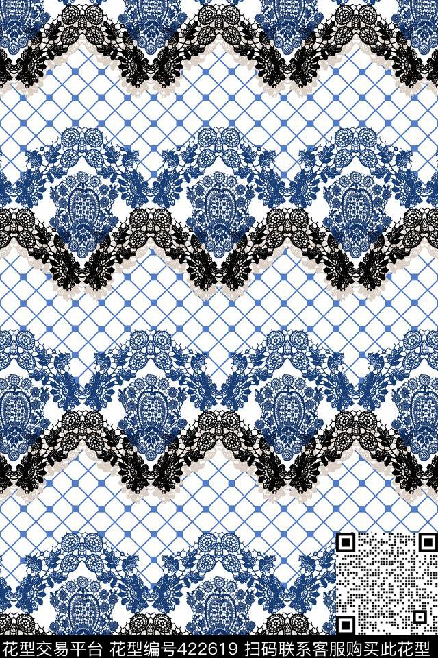 蕾丝几何碎花边休闲风传统印花华亿平台下载（图片编号: 422619） - 瓦栏（Walan）