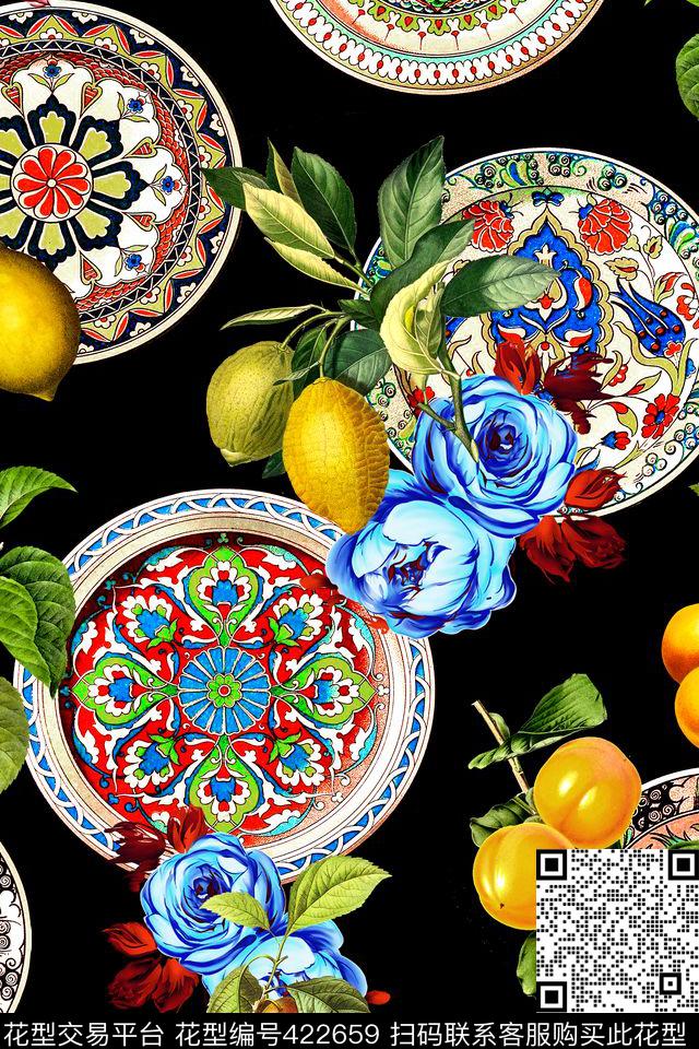 欧式盘子柠檬数码印花华亿平台下载（图片编号: 422659） - 瓦栏（Walan）