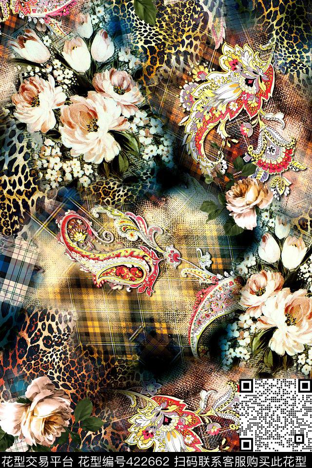 素雅豹纹格子数码印花华亿平台下载（图片编号: 422662） - 瓦栏（Walan）