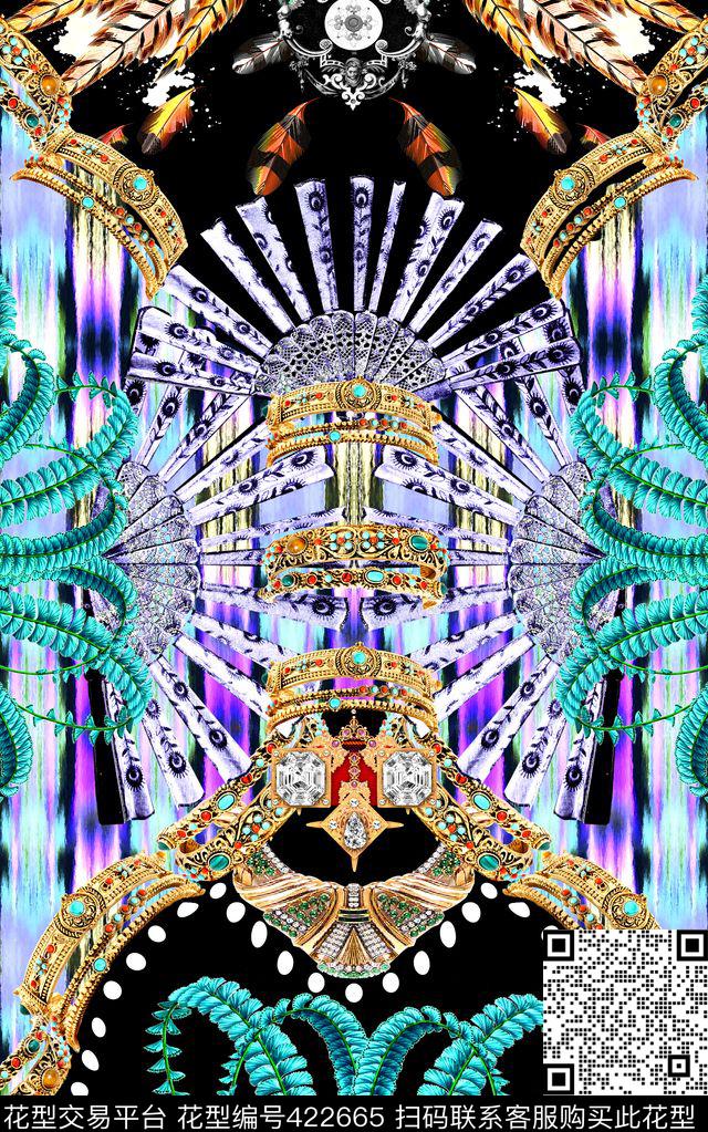 时尚珠宝羽毛数码印花华亿平台下载（图片编号: 422665） - 瓦栏（Walan）