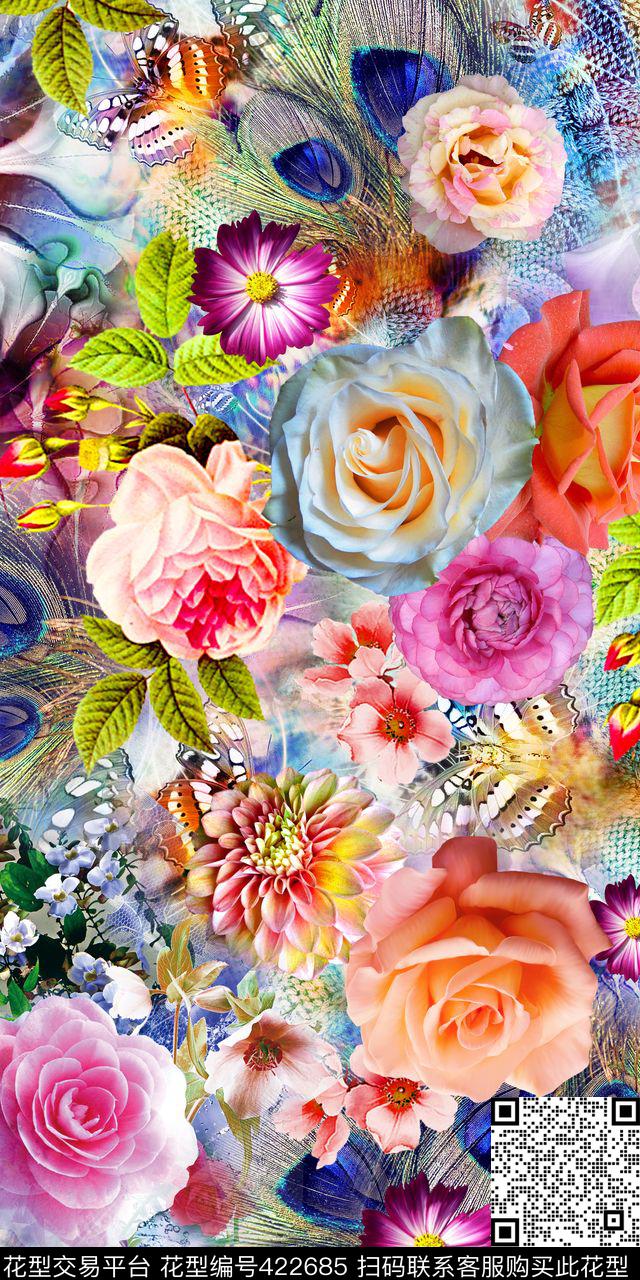 小清新羽毛漩涡数码印花华亿平台下载（图片编号: 422685） - 瓦栏（Walan）