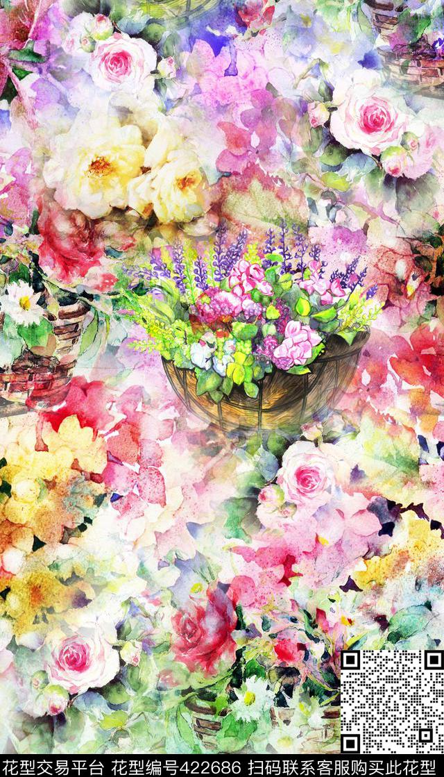 服装花丛花卉数码印花华亿平台下载（图片编号: 422686） - 瓦栏（Walan）