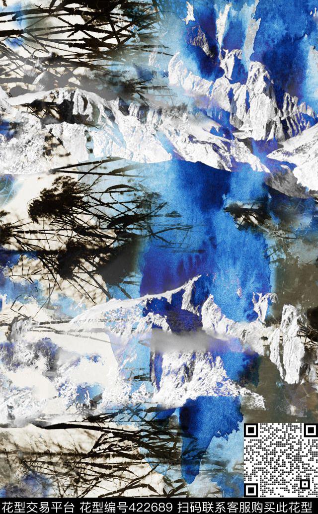 山脉山水墨雪峰数码印花华亿平台下载（图片编号: 422689） - 瓦栏（Walan）