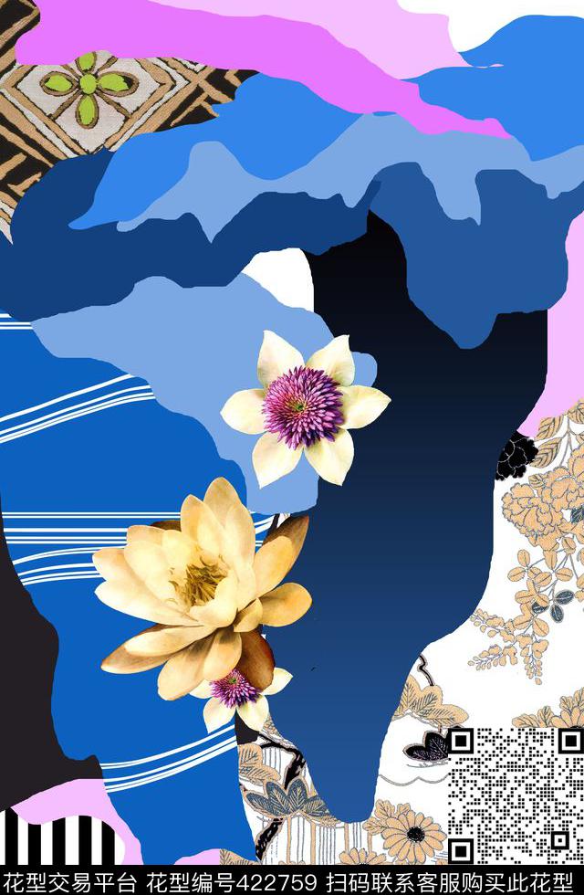 层次花卉散花数码印花华亿平台下载（图片编号: 422759） - 瓦栏（Walan）