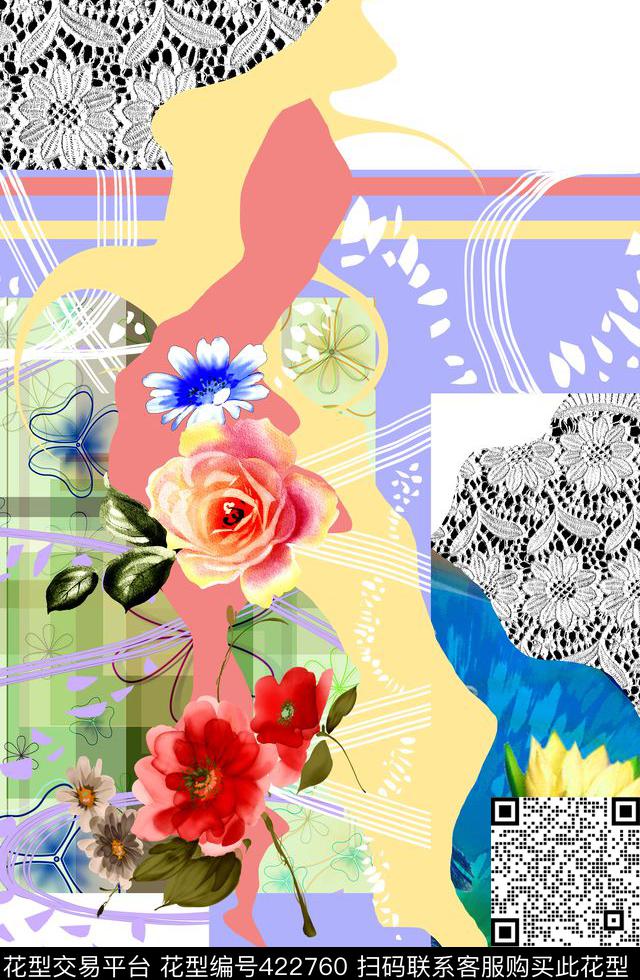 花瓣花卉蕾丝数码印花华亿平台下载（图片编号: 422760） - 瓦栏（Walan）