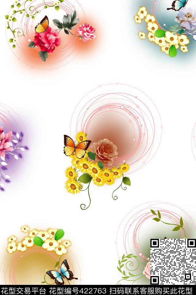 小清新蝴蝶小花数码印花华亿平台下载（图片编号: 422763） - 瓦栏（Walan）