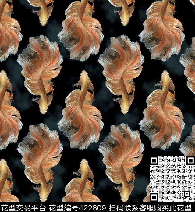 黑底循环鱼数码印花华亿平台下载（图片编号: 422809） - 瓦栏（Walan）