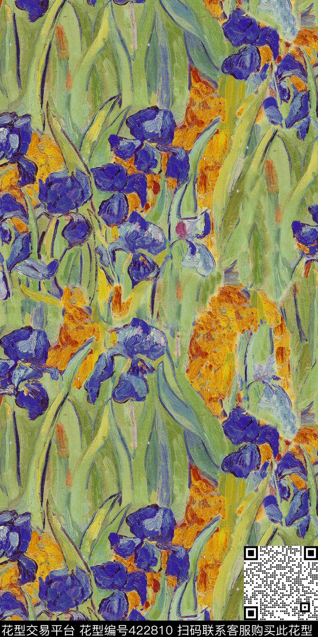 花草油画田园自然抽象艺术传统印花华亿平台下载（图片编号: 422810） - 瓦栏（Walan）