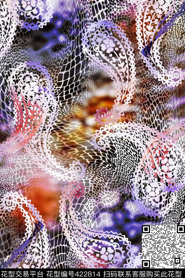 动物纹理高端时尚大气腰果数码印花华亿平台下载（图片编号: 422814） - 瓦栏（Walan）