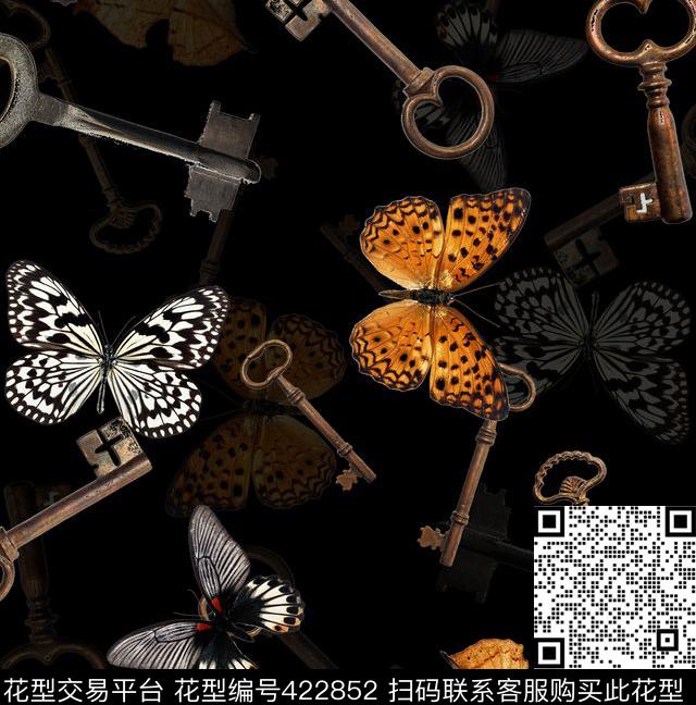 复古钥匙个性男装蝴蝶数码印花华亿平台下载（图片编号: 422852） - 瓦栏（Walan）