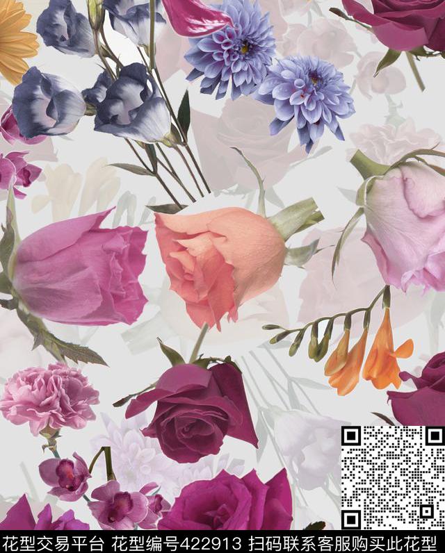 花卉玫瑰花真实3D数码印花华亿平台下载（图片编号: 422913） - 瓦栏（Walan）