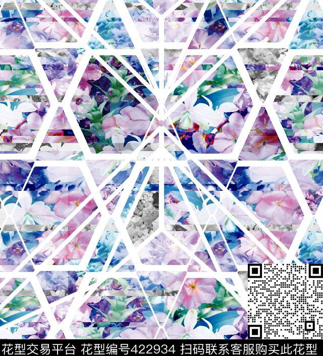 几何条格朦胧花卉错位叠加钻石未来感抽象前卫数码印花华亿平台下载（图片编号: 422934） - 瓦栏（Walan）