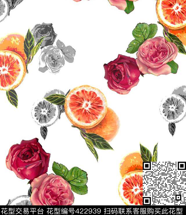 流行风格玫瑰花水果数码印花华亿平台下载（图片编号: 422939） - 瓦栏（Walan）