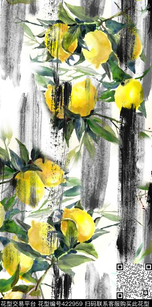 黑白肌理水果柠檬甜美清新数码印花华亿平台下载（图片编号: 422959） - 瓦栏（Walan）
