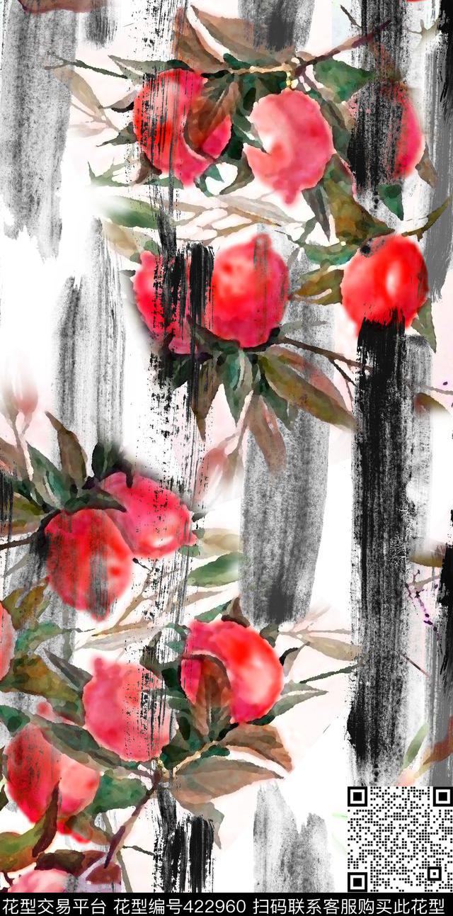 甜美清新水果柠檬黑白肌理数码印花华亿平台下载（图片编号: 422960） - 瓦栏（Walan）