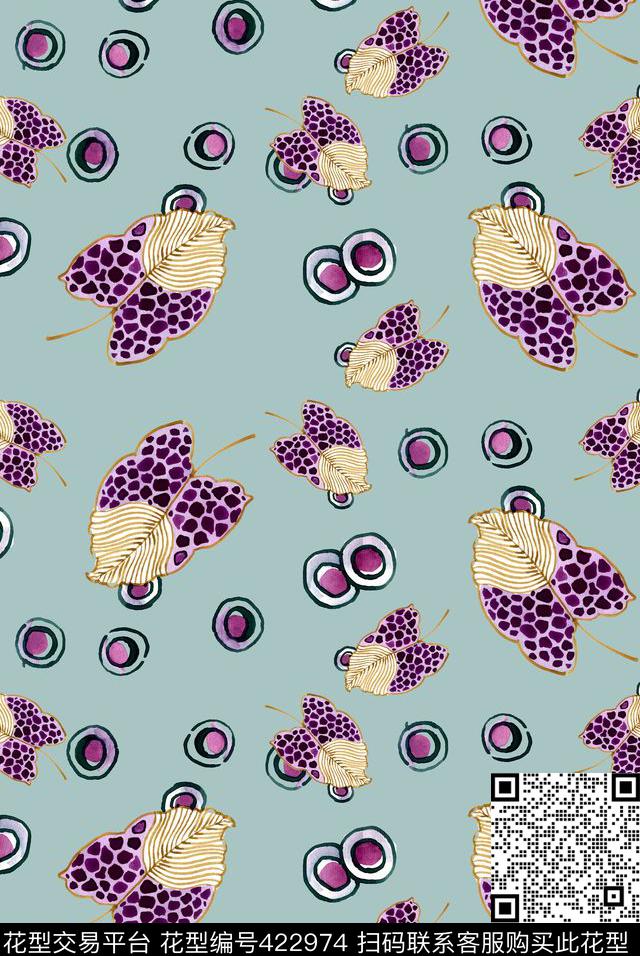 个性简约豹纹手绘树叶数码印花华亿平台下载（图片编号: 422974） - 瓦栏（Walan）