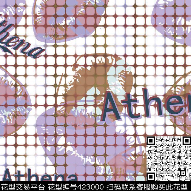 Athena唇印格子数码印花华亿平台下载（图片编号: 423000） - 瓦栏（Walan）