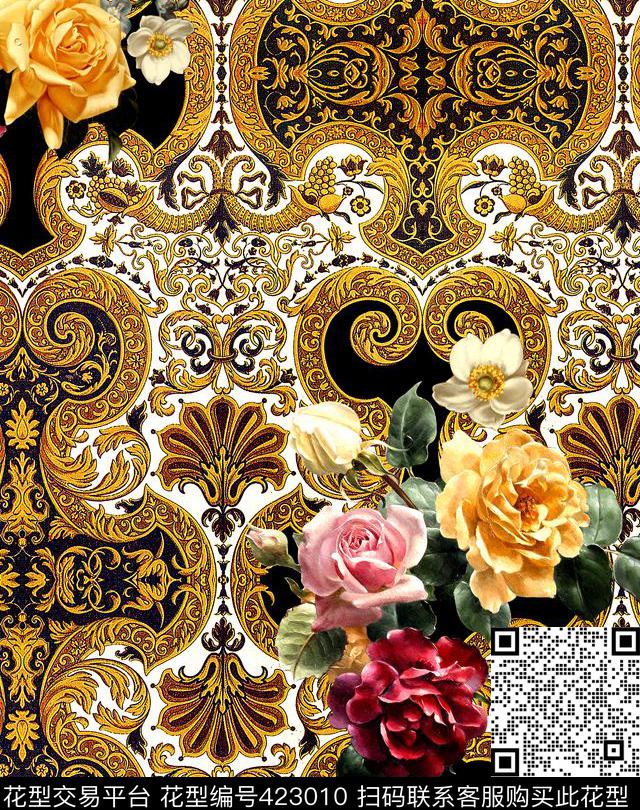 欧式花纹卷草数码印花华亿平台下载（图片编号: 423010） - 瓦栏（Walan）