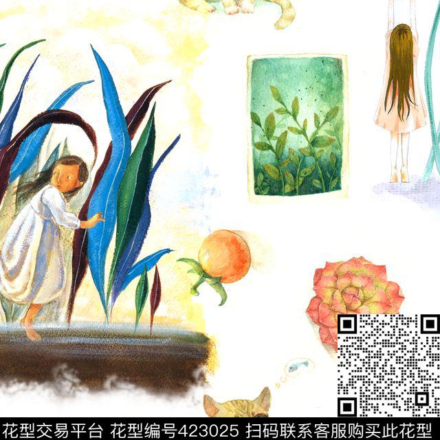 插画可爱清新数码印花华亿平台下载（图片编号: 423025） - 瓦栏（Walan）