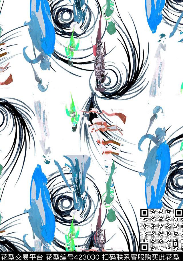 插画女装抽象时尚简约数码印花华亿平台下载（图片编号: 423030） - 瓦栏（Walan）