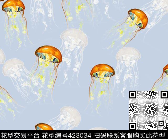 水母时尚小清新数码印花华亿平台下载（图片编号: 423034） - 瓦栏（Walan）