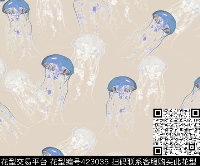 水母时尚小清新数码印花华亿平台下载（图片编号: 423035） - 瓦栏（Walan）