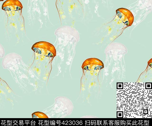 水母时尚小清新数码印花华亿平台下载（图片编号: 423036） - 瓦栏（Walan）