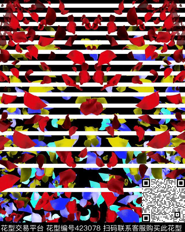 花瓣条纹泳装数码印花华亿平台下载（图片编号: 423078） - 瓦栏（Walan）