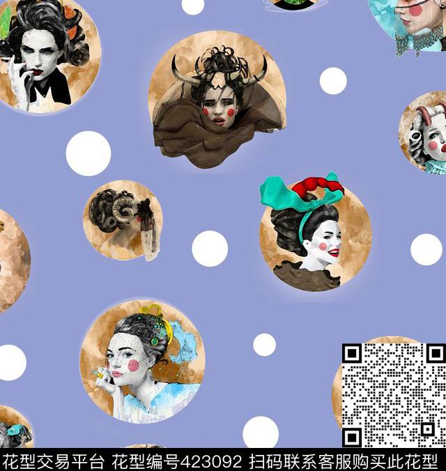 插画圆点时尚数码印花华亿平台下载（图片编号: 423092） - 瓦栏（Walan）