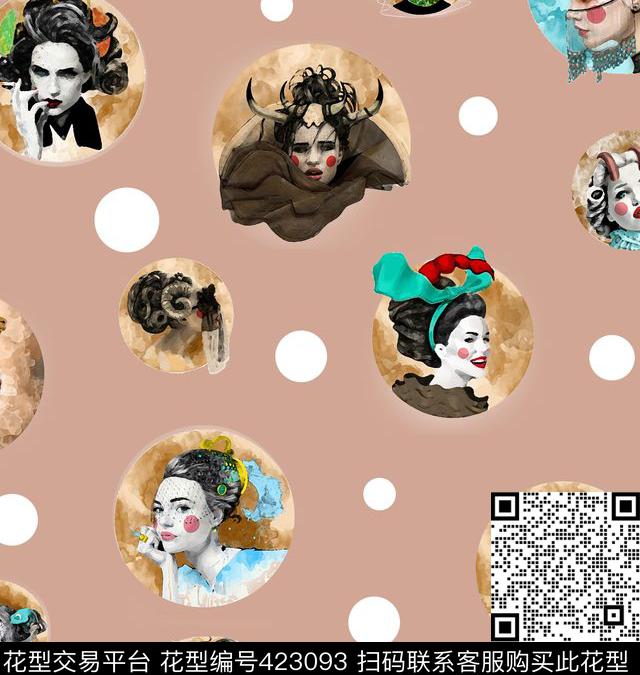 插画圆点时尚数码印花华亿平台下载（图片编号: 423093） - 瓦栏（Walan）