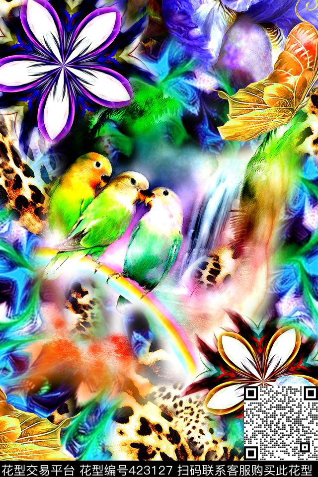 抽象豹纹花卉数码印花华亿平台下载（图片编号: 423127） - 瓦栏（Walan）